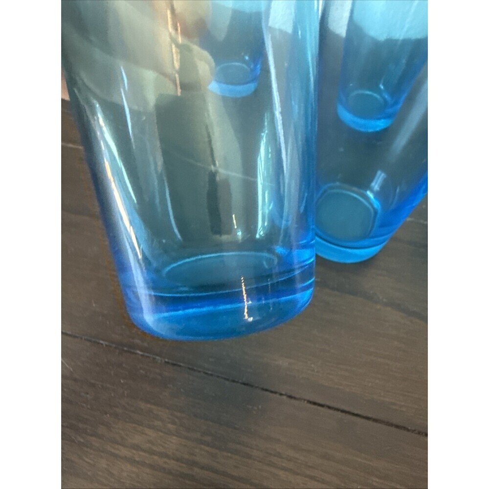 Turquoise Blue Flat Glass Tumblers 3 Tapered Capri Aqua Smooth 6.5 " Tall - Picture 6 of 8